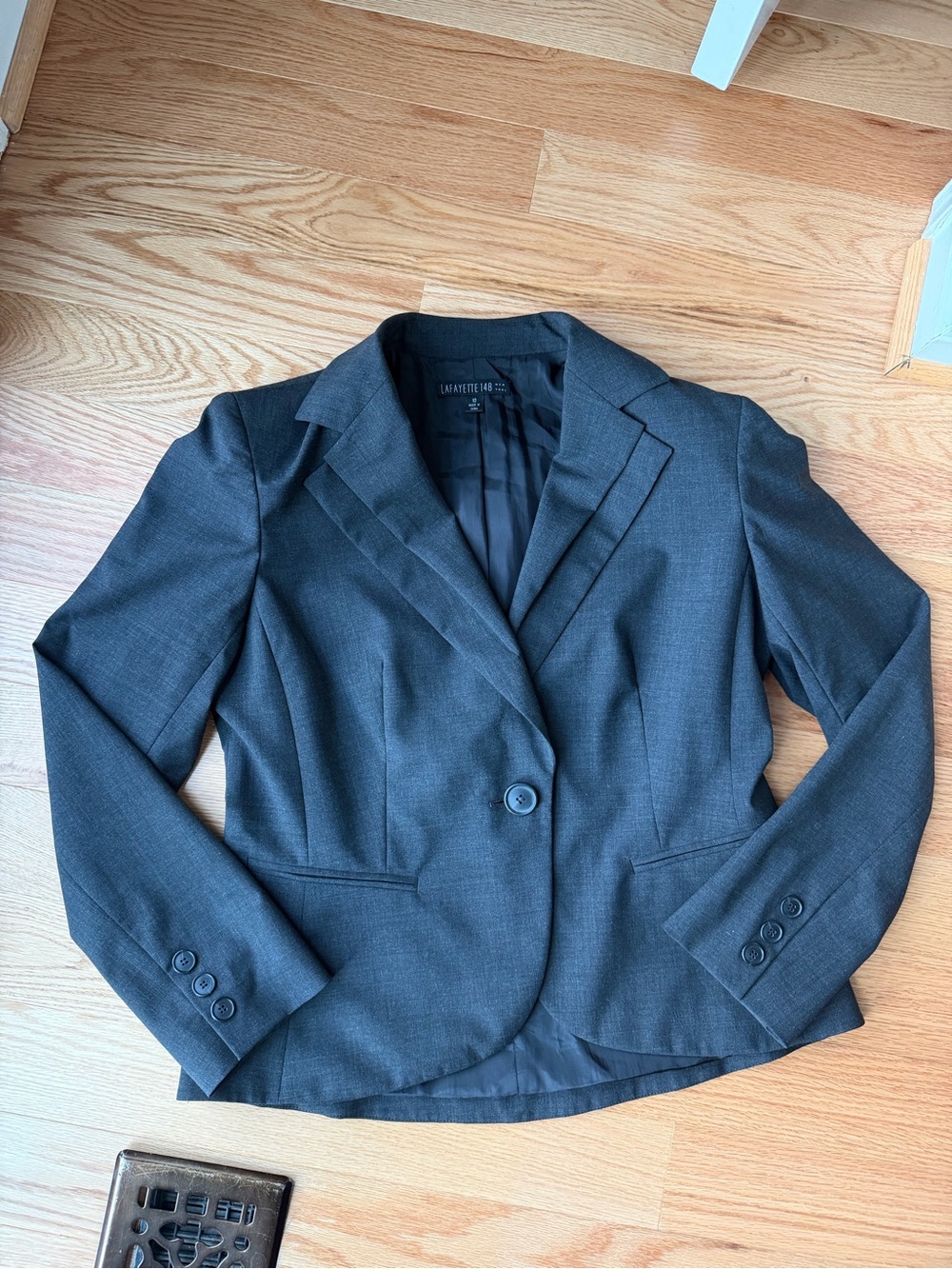 Lafayette 148 New York Charcoal Gray Tailored Wool Blazer Size 10